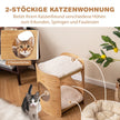 vånings – bambu kattsäng med avtagbara plyschmattor och katthål för kattsovplats – 2 2 – Beige