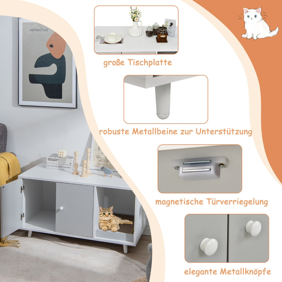 i – sidobord och kattskåp med skrapbräda Kattlåda Soffbord – 2 1 90 x 50 x 50 cm – Grå