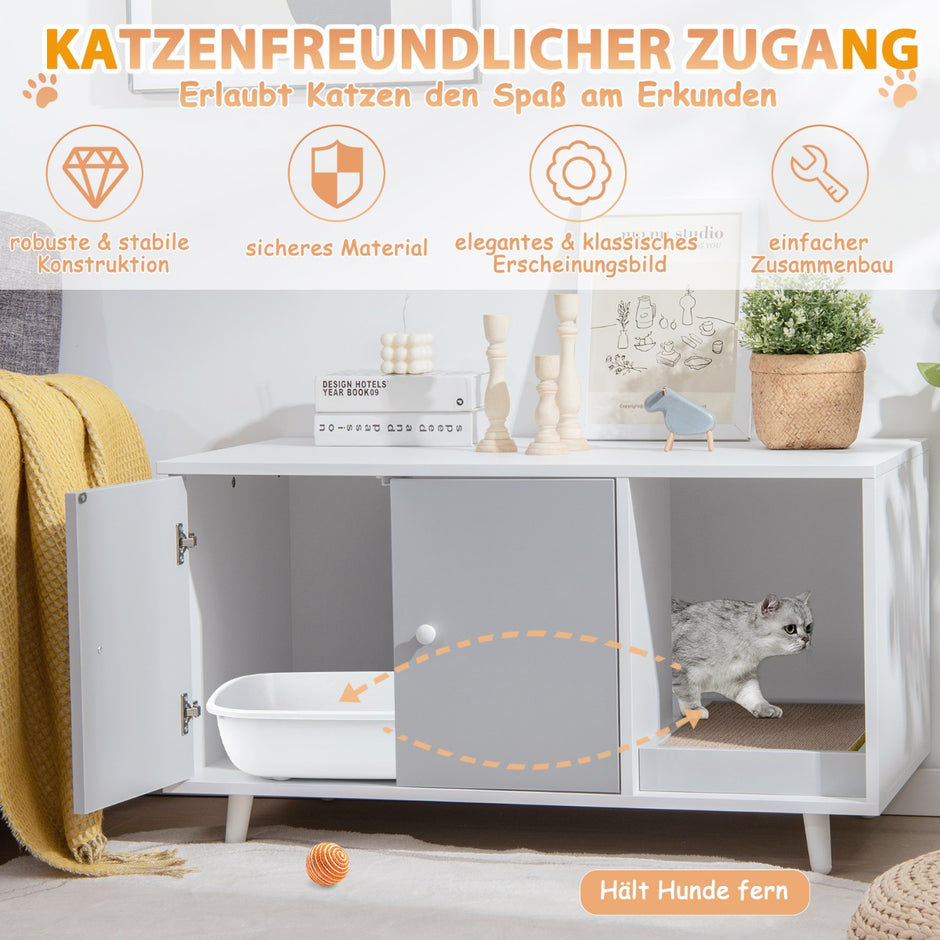 i – sidobord och kattskåp med skrapbräda Kattlåda Soffbord – 2 1 90 x 50 x 50 cm – Grå