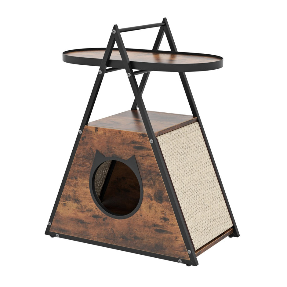 i – Cat Cabinet House och Sidobord Sängbord med Cave Scratching Mats – 3 1 – Grå