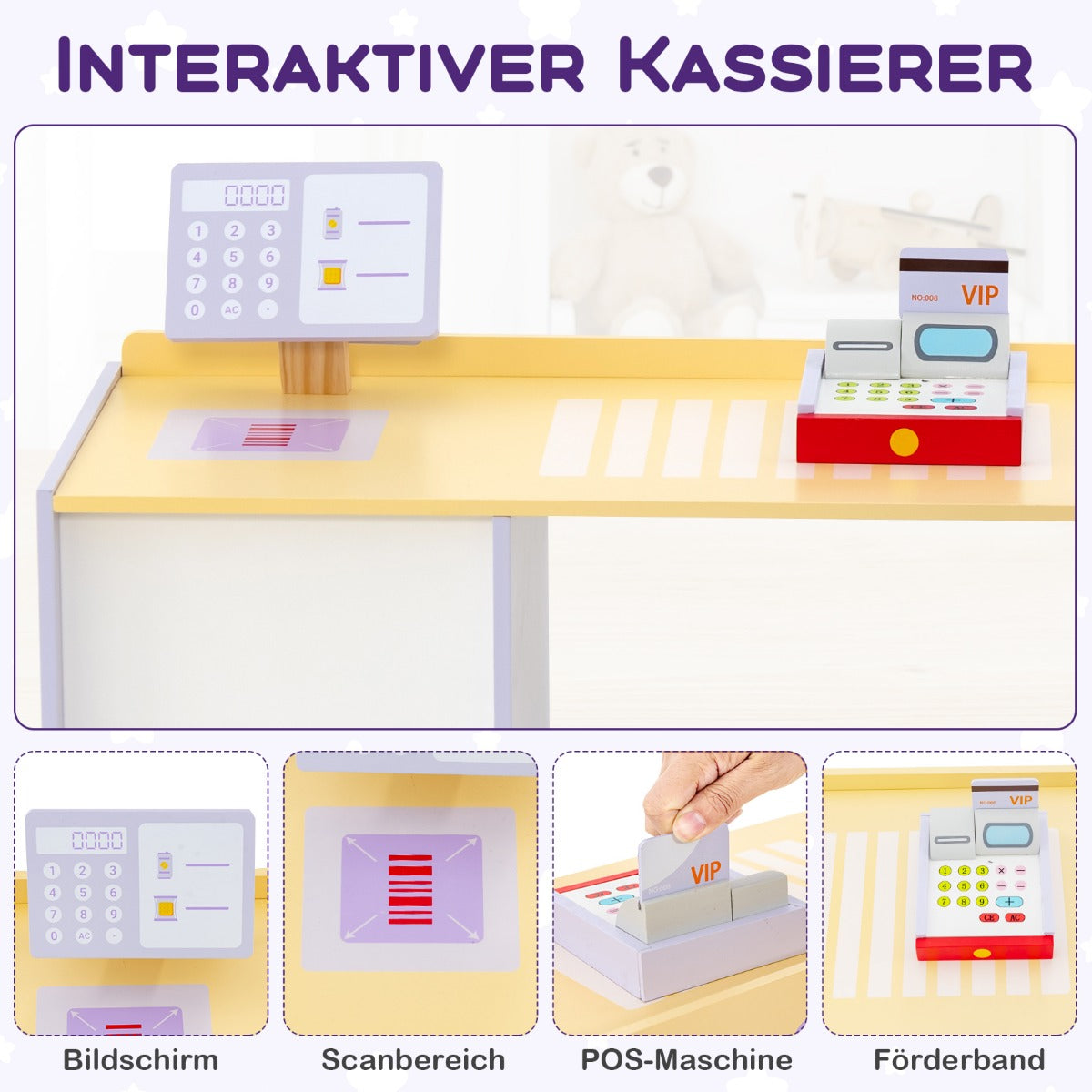Barnbutik – Livsmedelsbutik i trä med sidodisk – 89 x 57 x 80 cm – Lila