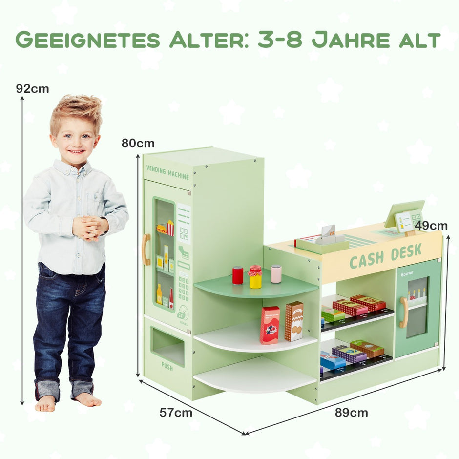 Barnbutik – Träbutik med sidodisk – 89 x 57 x 80 cm – Grön