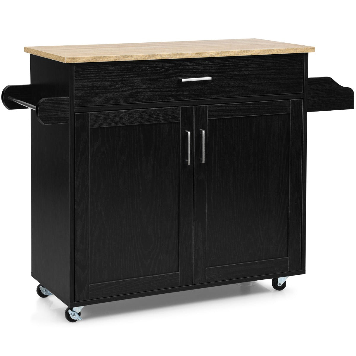 Köksvagn – köksö med låda och höj sänkbar hylla + – 116 x 40 x 85 cm – Svart