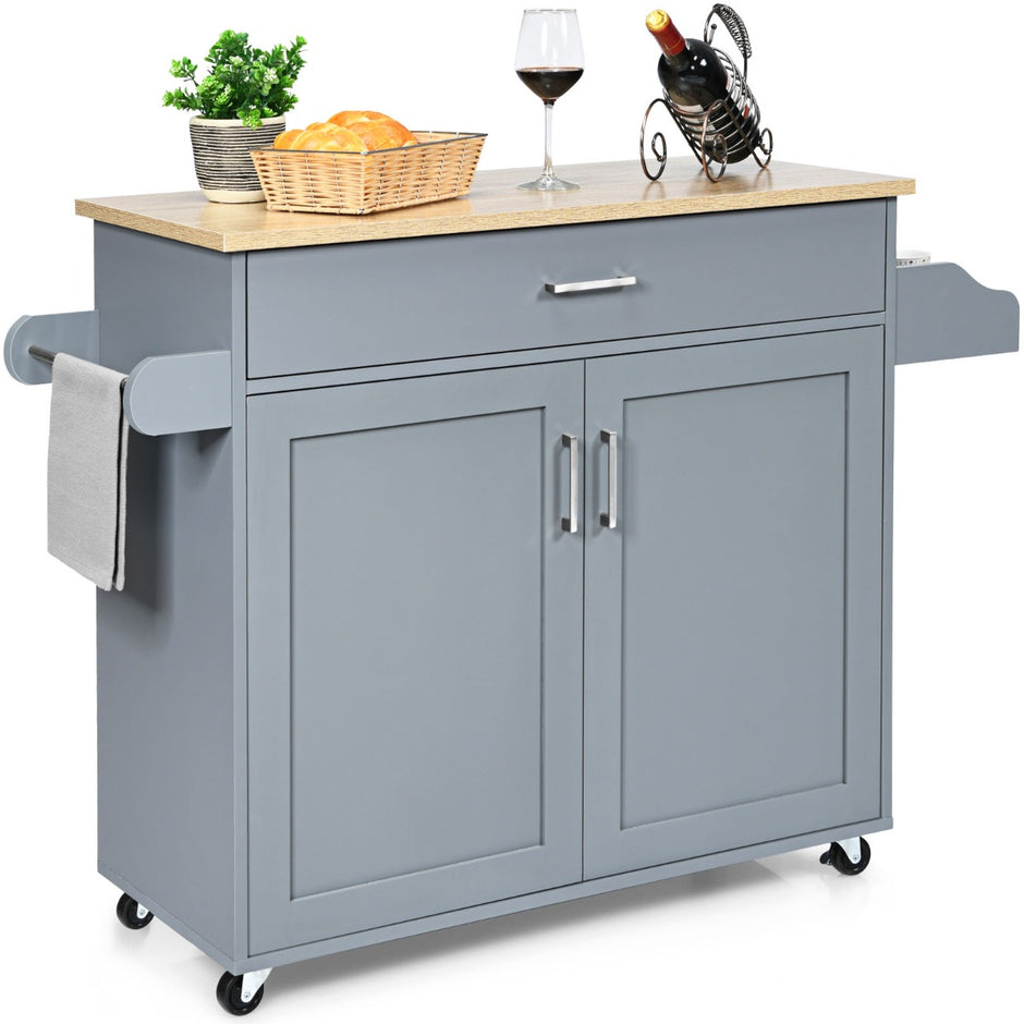 Kitchen – Island Cart Rullande förvaringsvagn Stort skåp + – 116 x 40 x 85 cm – Grå