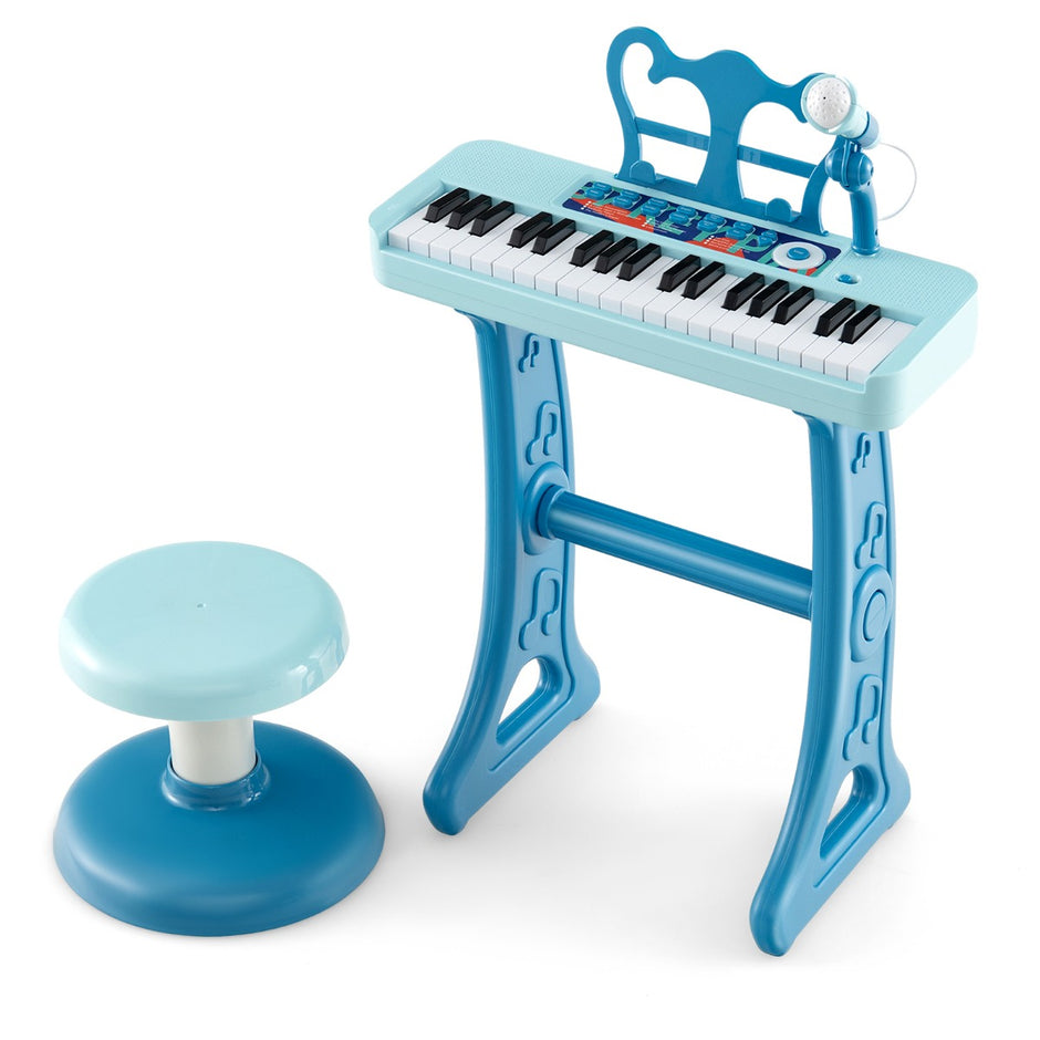 tangenter – Barnklaviatur Barnpiano Elektronisk med Pall Mikrofon och Musikställ – 37 – Blå