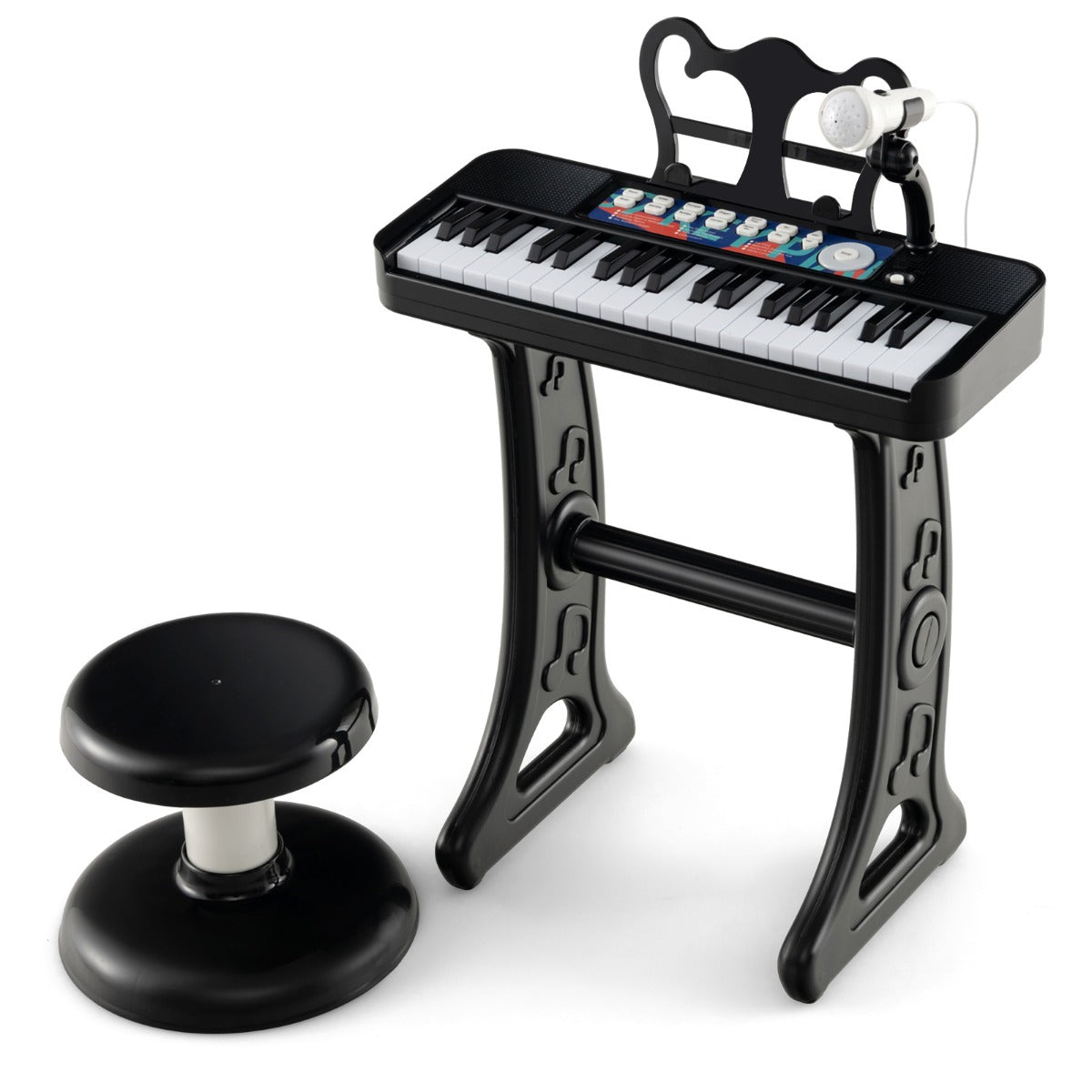 tangenter – Barnklaviatur Barnpiano Elektronisk med Pall Mikrofon och Musikställ – 37 – Svart
