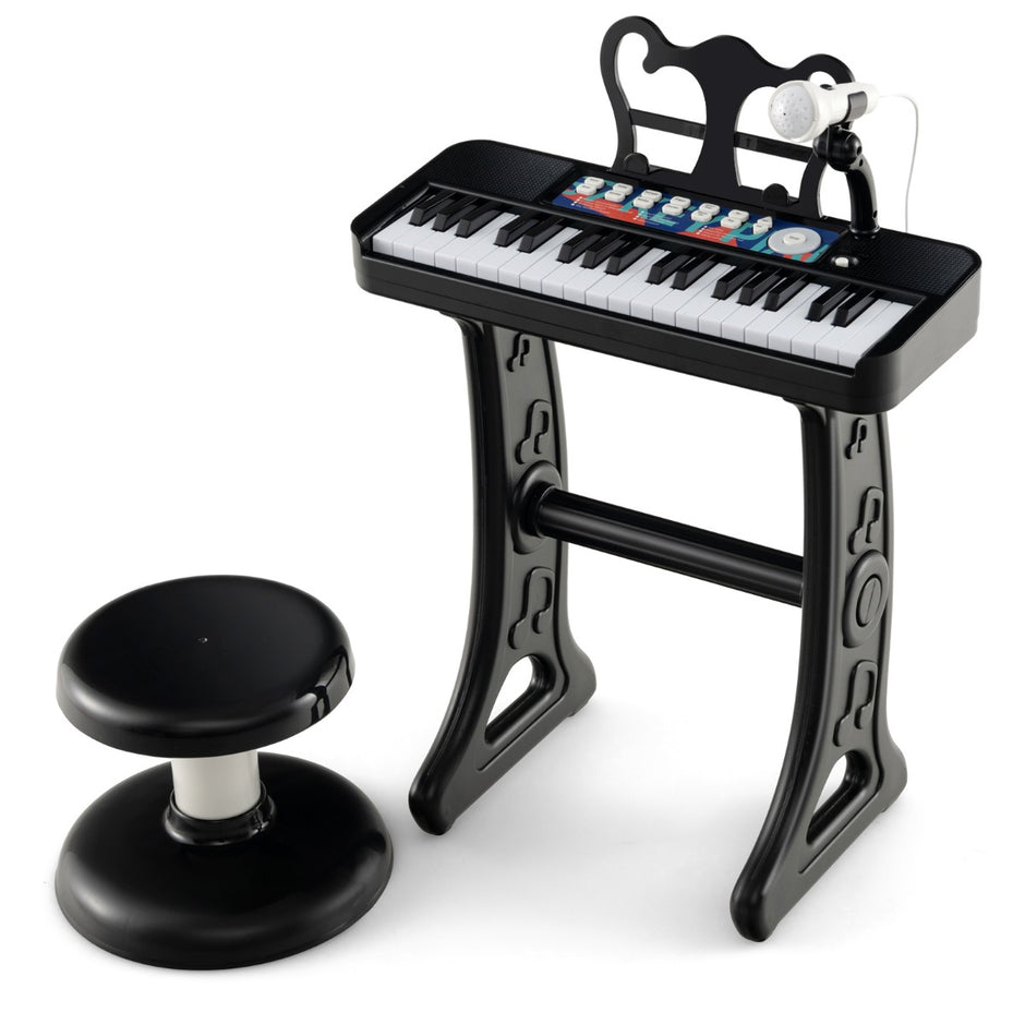 tangenter – Barnklaviatur Barnpiano Elektronisk med Pall Mikrofon och Musikställ – 37 – Svart
