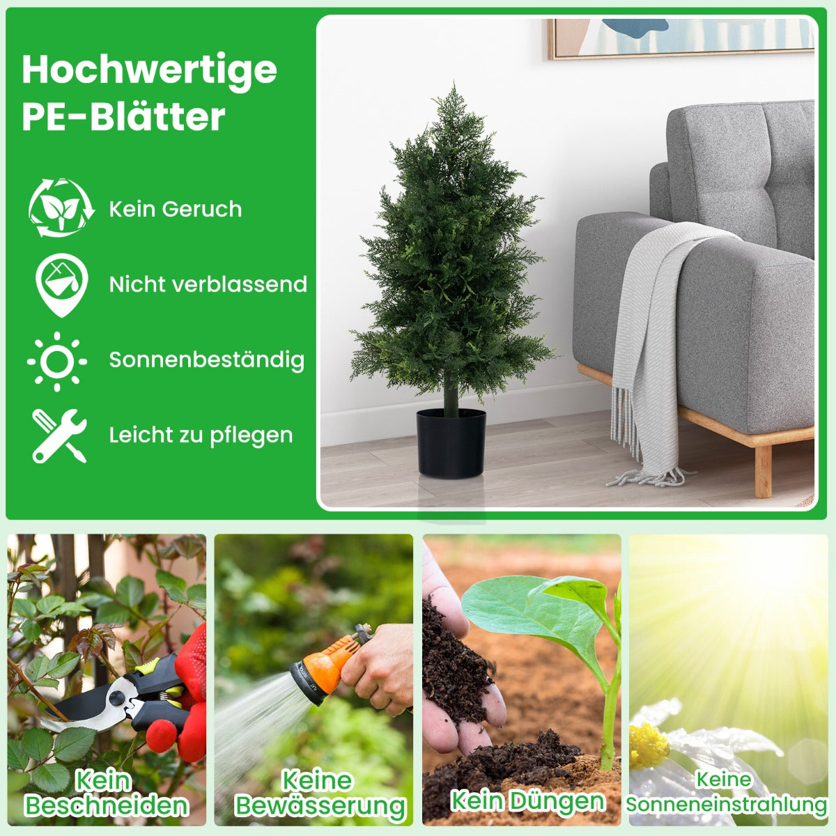 Konstgjord – topiary ceder med kruka och solbeständiga löv tall – Grön