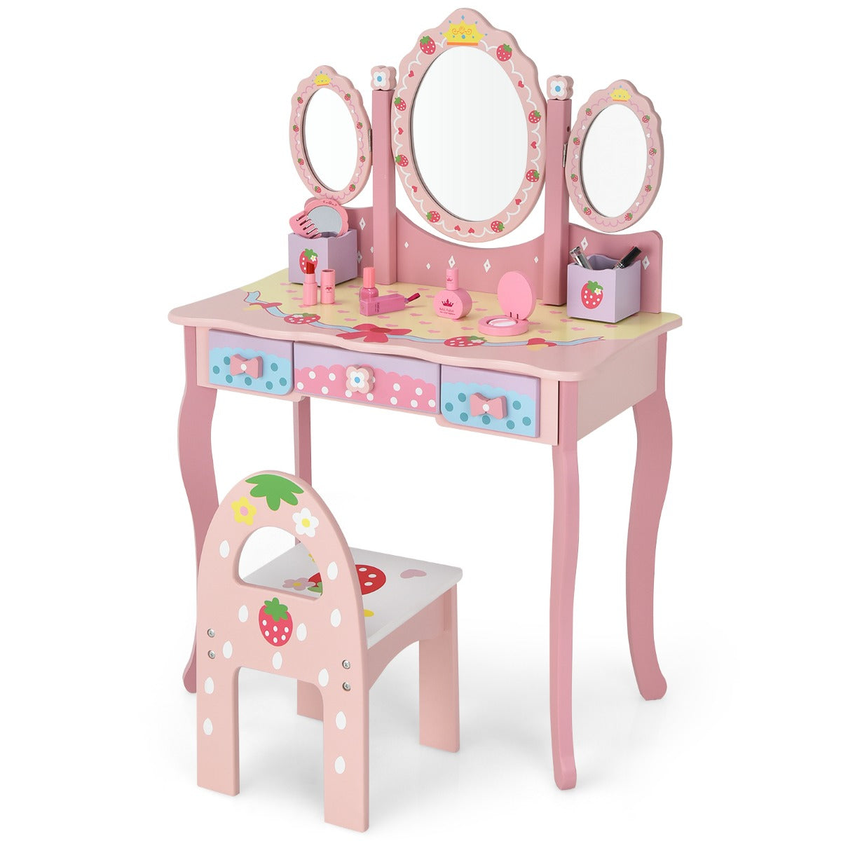 Sminkbord – för barn med spegel – 70 x 34 x 105 cm – Rosa