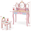 Sminkbord – för barn med spegel – 70 x 34 x 105 cm – Rosa