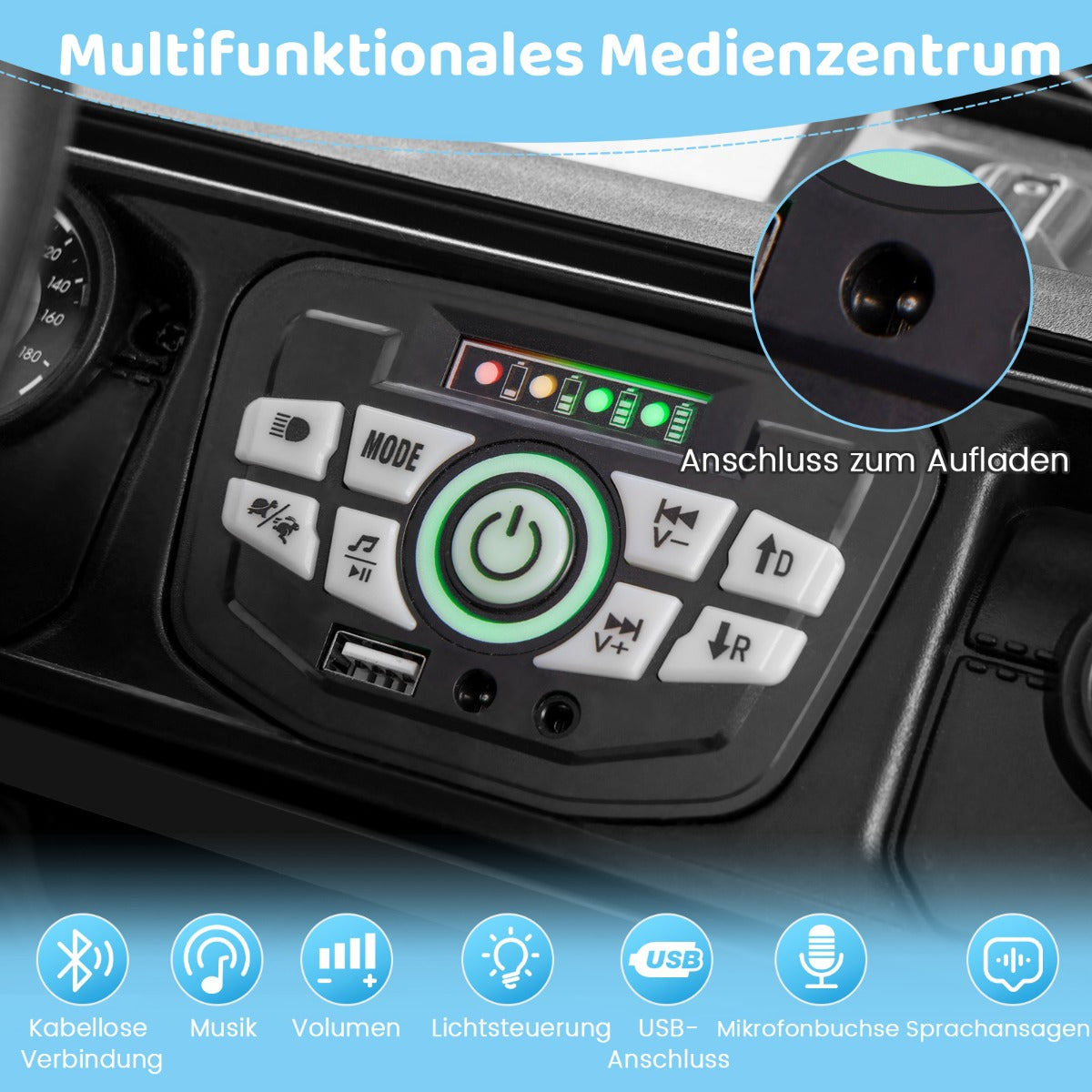 Elbil – för barn med 2,4G fjärrkontroll och USB ljus musik 12V Jeep Car Black – Svart