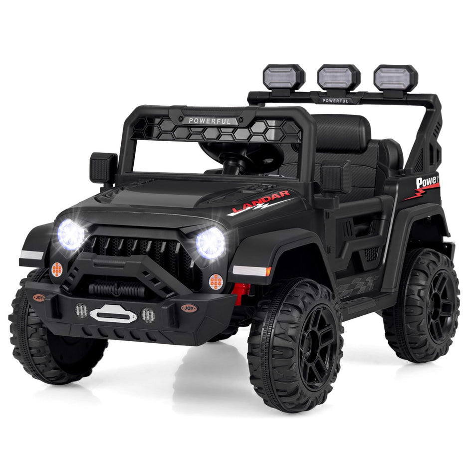 Elbil – för barn med 2,4G fjärrkontroll och USB ljus musik 12V Jeep Car Black – Svart