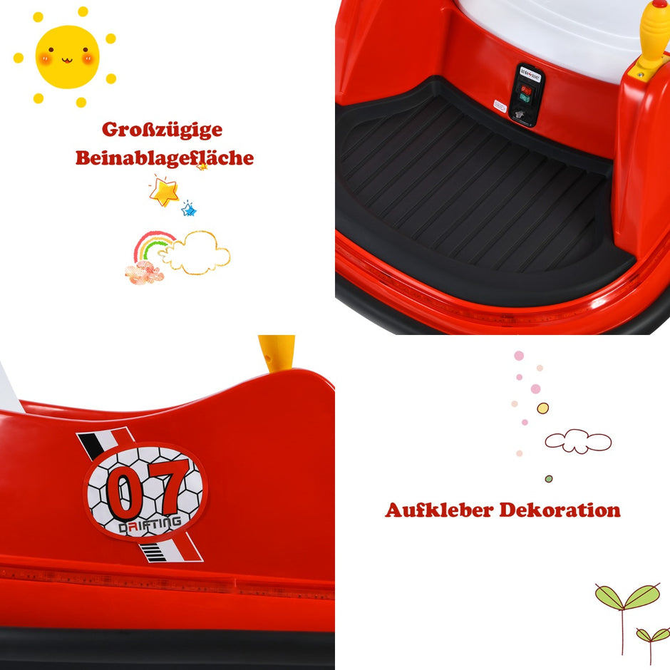 Barnstötfångarbil – 6V elektrisk med blinkande ljus – 57 x 75 x 42 cm – Röd
