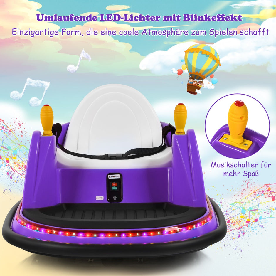 6V – barnstötfångarbil elfordon med ljus och musik – 57 x 75 x 42 cm – Lila