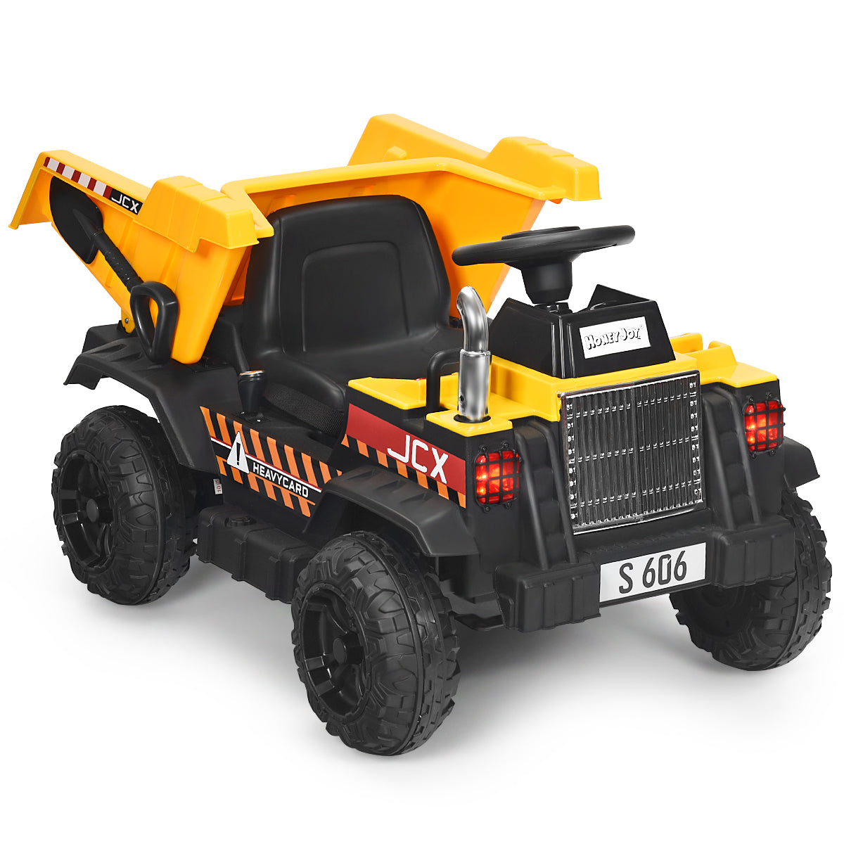 12V – barntraktor med elektrisk bakskyffel och fjärrkontroll lampor+musik+radio för från år – 3 – Gul