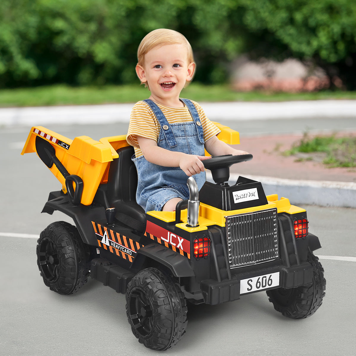 12V – barntraktor med elektrisk bakskyffel och fjärrkontroll lampor+musik+radio för från år – 3 – Gul