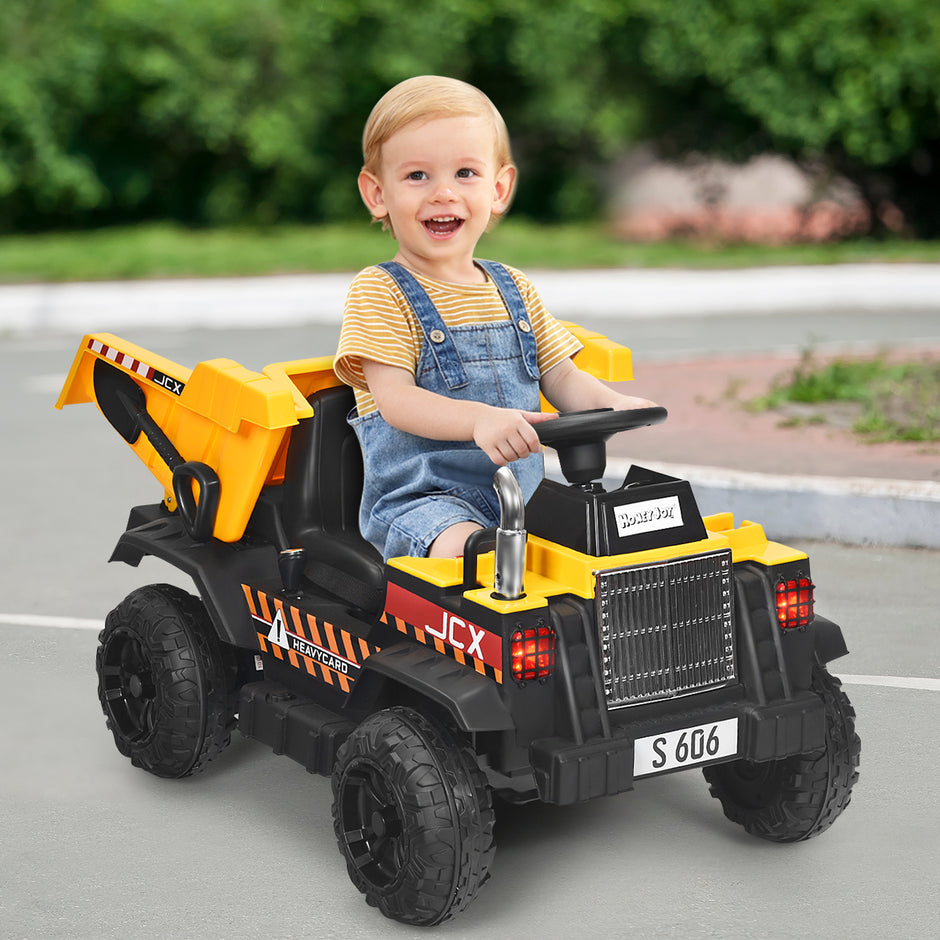 12V – barntraktor med elektrisk bakskyffel och fjärrkontroll lampor+musik+radio för från år – 3 – Gul