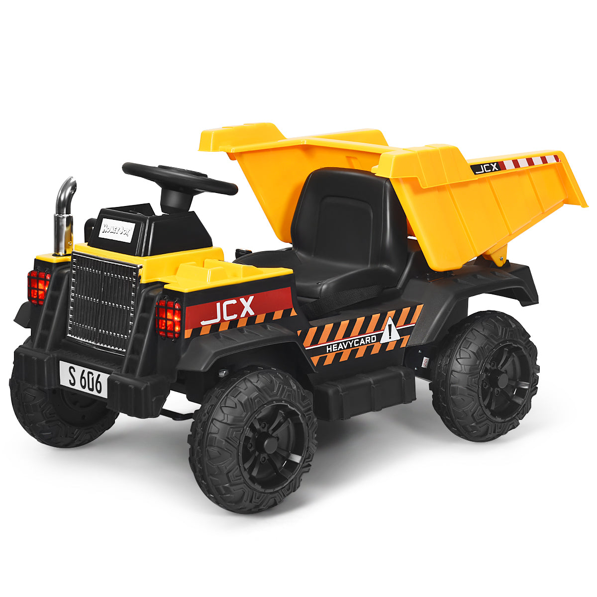 12V – barntraktor med elektrisk bakskyffel och fjärrkontroll lampor+musik+radio för från år – 3 – Gul