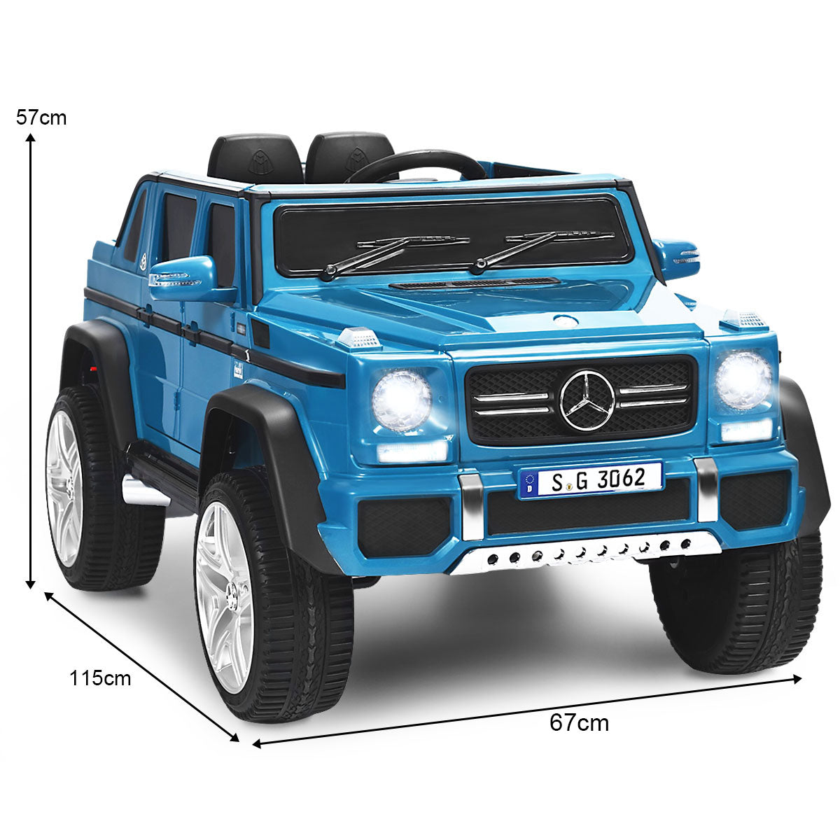 V – licensierad Mercedes Benz Maybach batteridriven jeep med fjädring – 12 115 x 67 x 57 cm – Blå