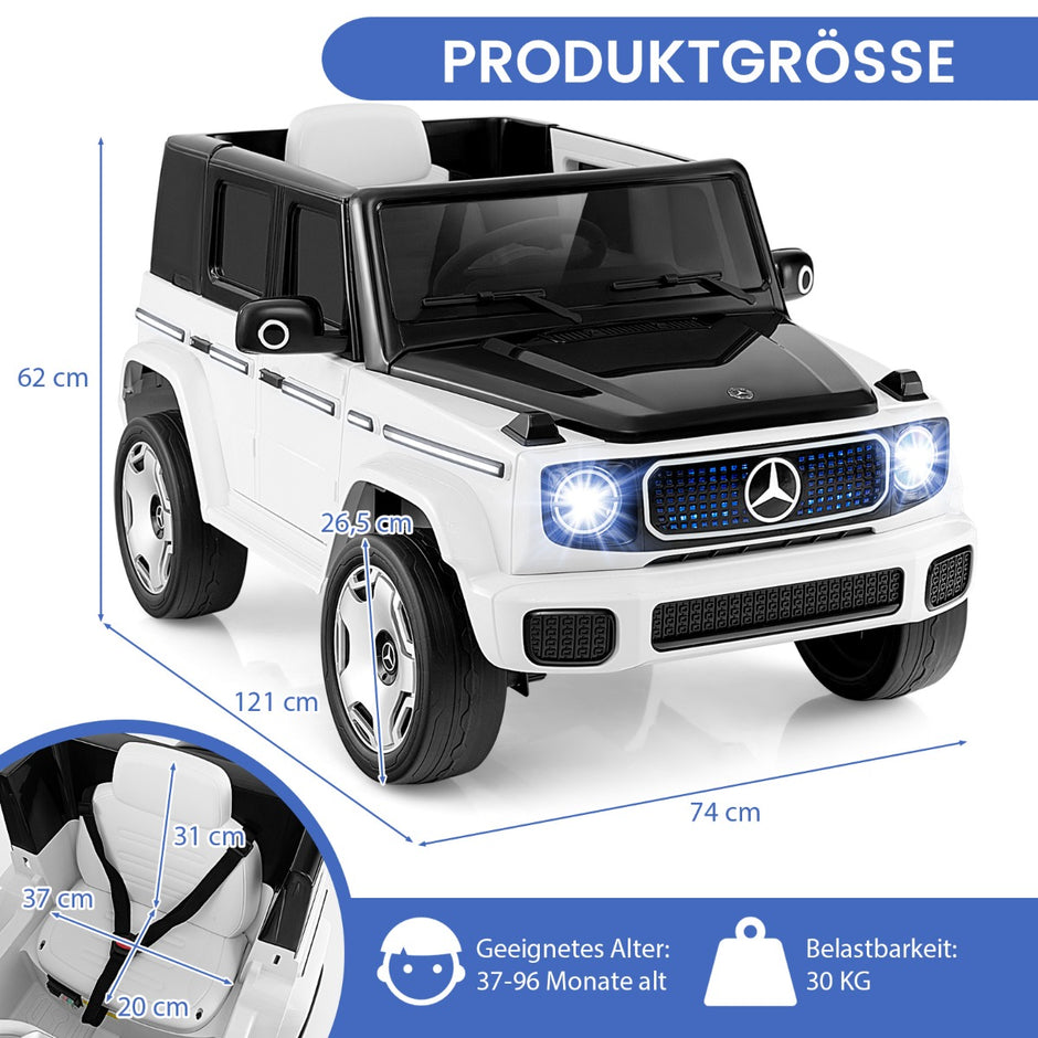 Mercedes – Benz elbil för barn med 2,4G fjärrkontroll och strålkastare 12V elfordon – Vit