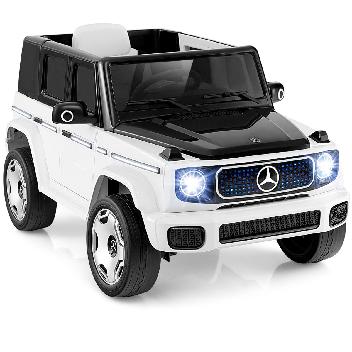 Mercedes – Benz elbil för barn med 2,4G fjärrkontroll och strålkastare 12V elfordon – Vit