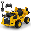 Caterpillar – elbil för barn 12V dumper att sitta på med sandskyffel och tippbädd megafon – Gul