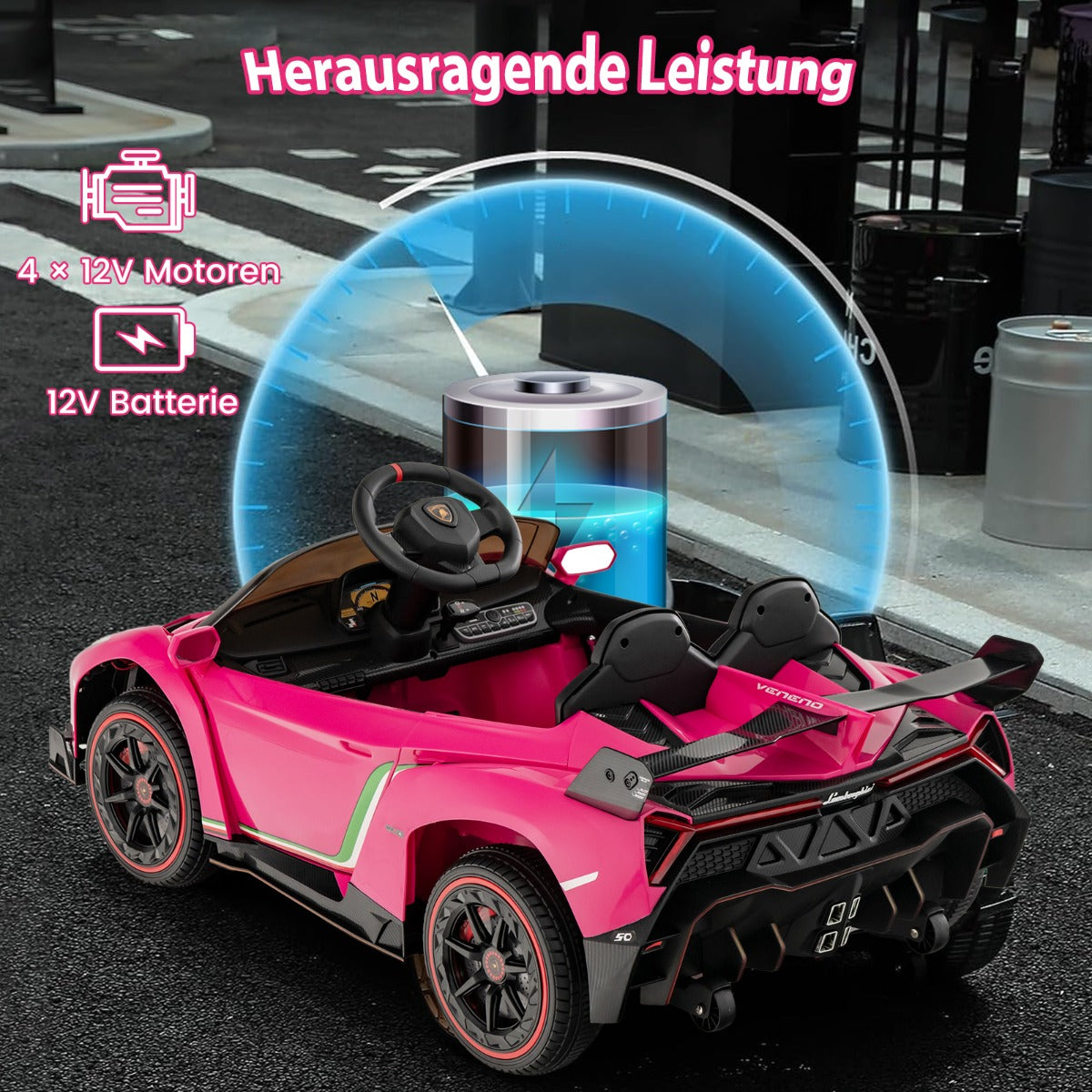 Lamborghini – elbil för barn med fjärrkontroll och LED strålkastare horn musik – Rosa