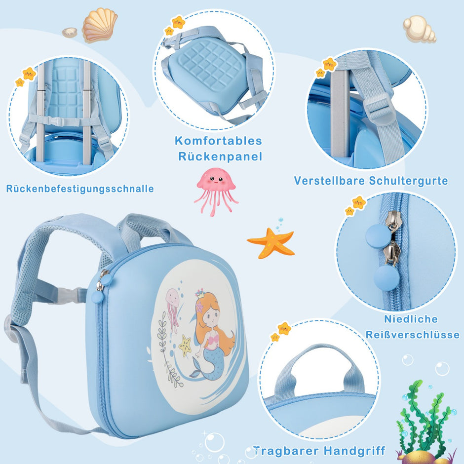 delad – barnresväska + ryggsäck 10”+14” barnvagn med hjul – 4 – Blå
