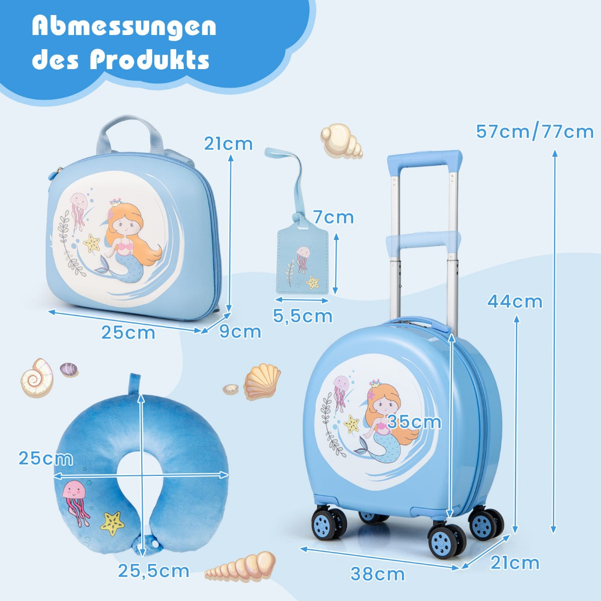 delad – barnresväska + ryggsäck 10”+14” barnvagn med hjul – 4 – Blå