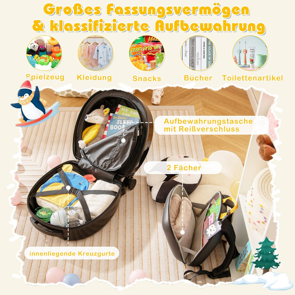 delad – barnresväska + ryggsäck 10”+14” barnvagn med hjul – 4 – Svart