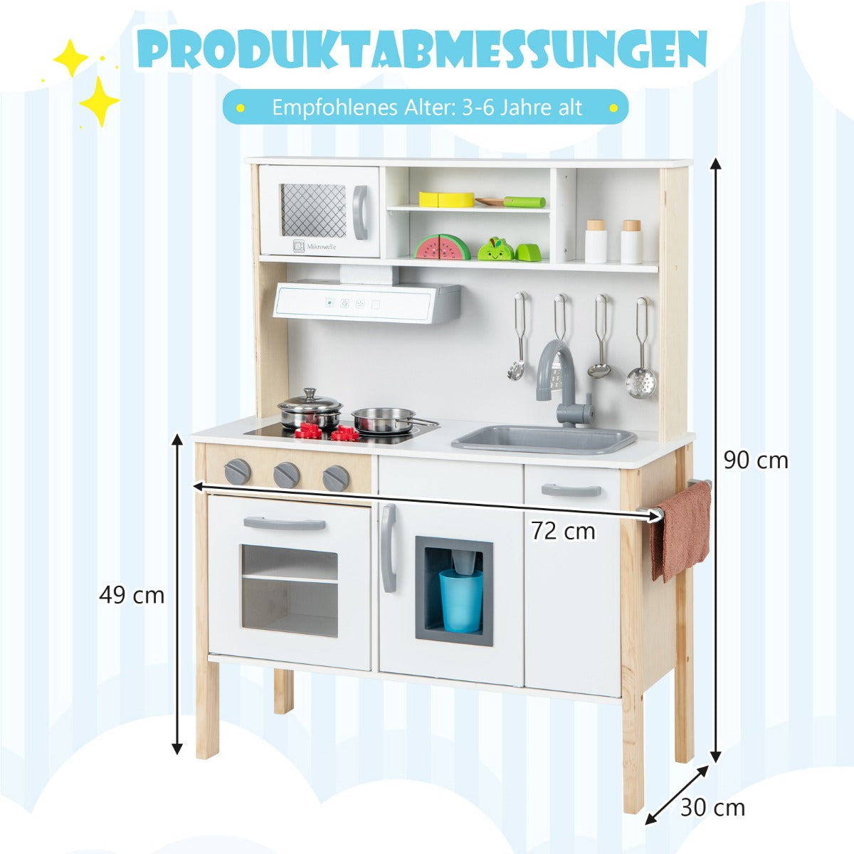 Barnkök – Lek Set Trä Kök med Mikrovågsugn – 72 x 30 x 90 cm – Vit