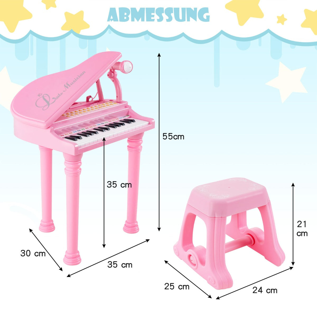 tangenter – Barntangentbord med Pall Piano Toy – 31 35 x 30 x 55 cm – Rosa