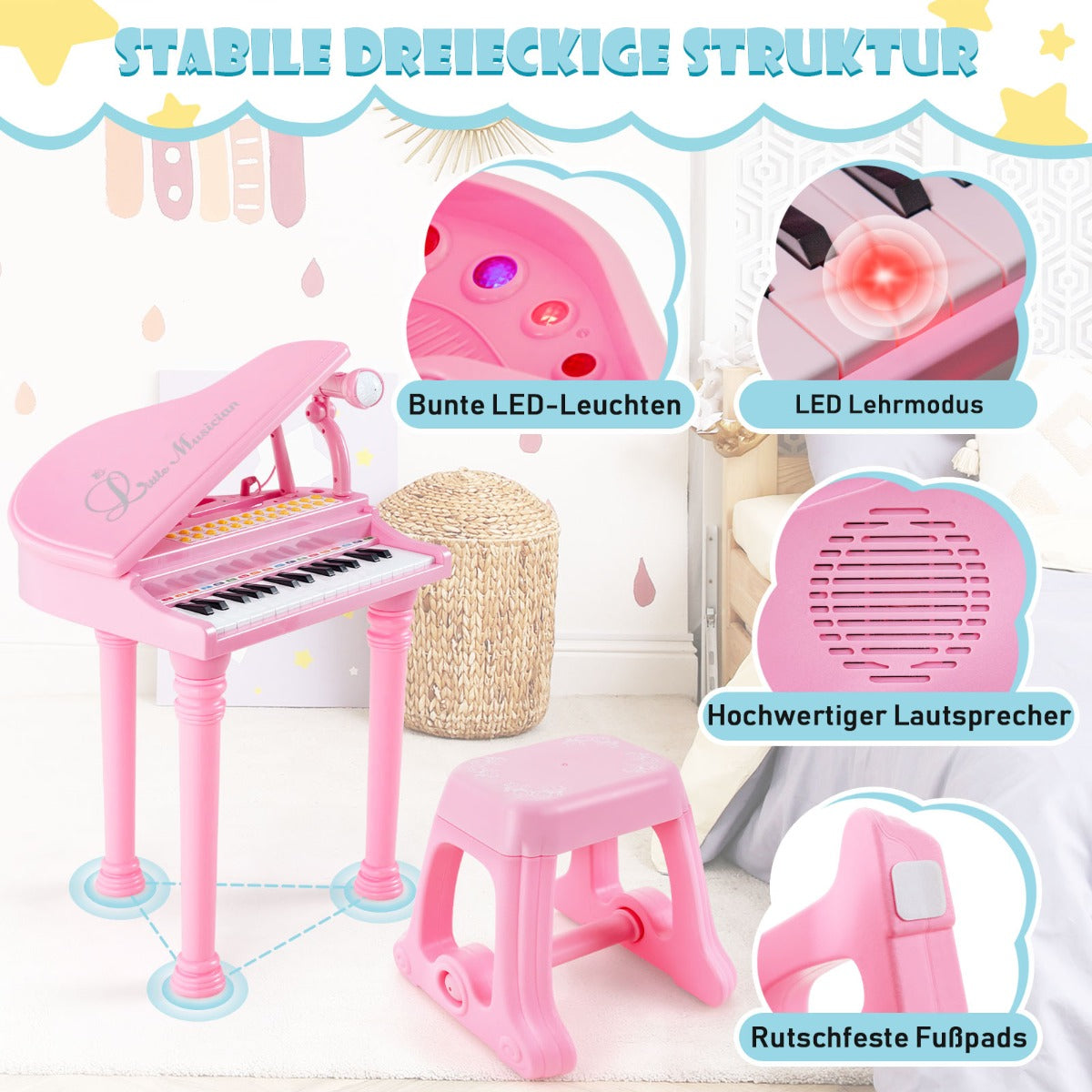 tangenter – Barntangentbord med Pall Piano Toy – 31 35 x 30 x 55 cm – Rosa