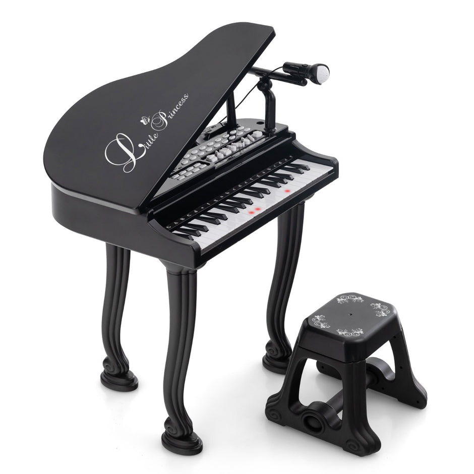 Barnpiano – med nycklar och pall Leksak Portable – 37 47 x 37 x 70 cm – Svart