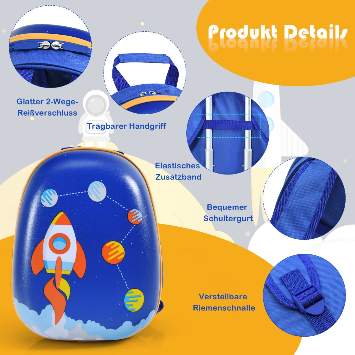 delat – barn resväska set med astronautmönster ryggsäck och – 2 27 x 20 x 43 cm – Mörkblå