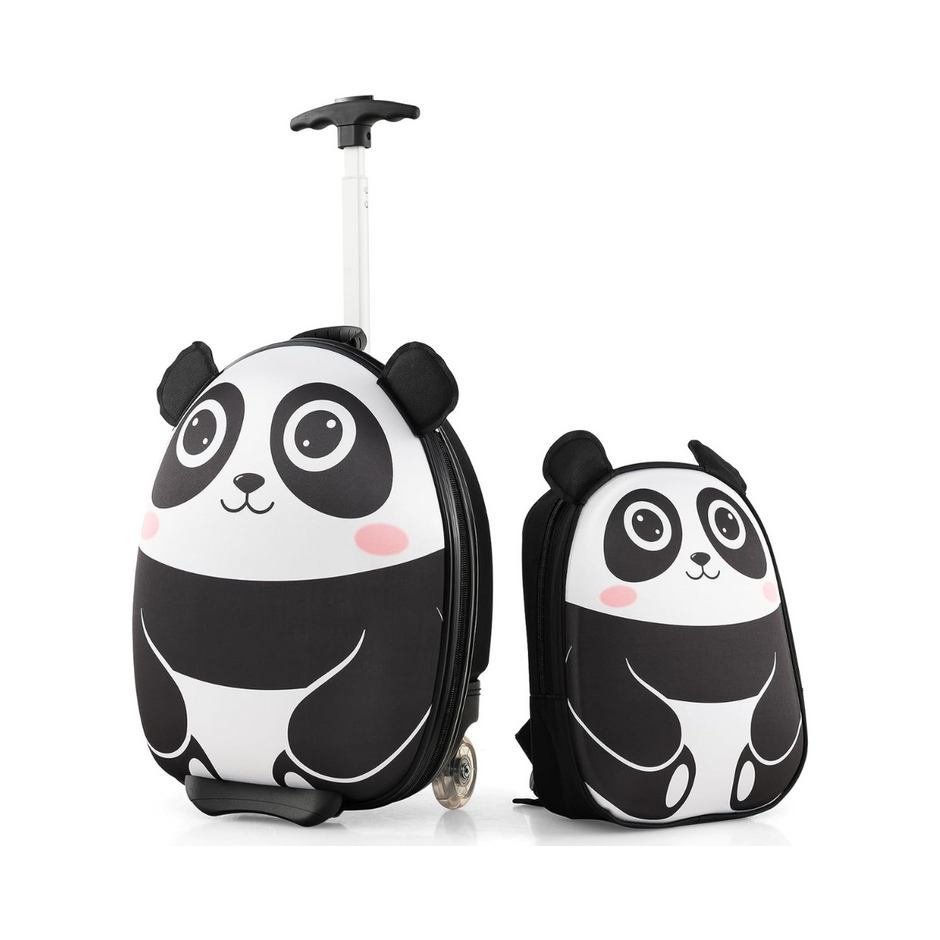 TLG barnresväska – och ryggsäck med hjul stegs teleskophandtag 12”+16” barnvagn Panda – 2 3 – Svart och vit