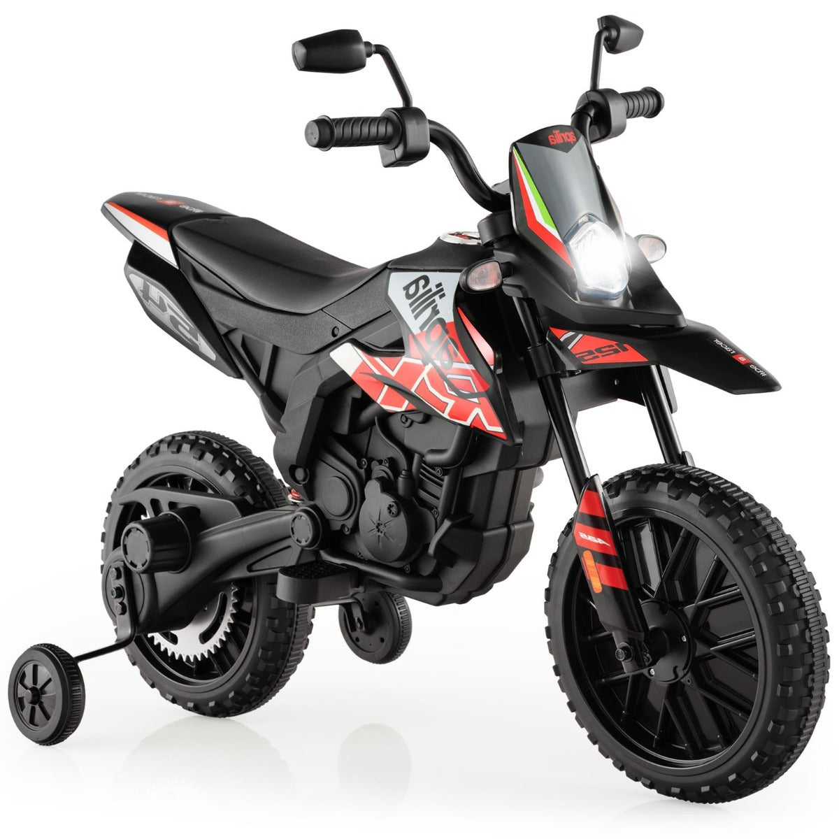 12V – barnmotorcykel med träningshjul Aprilia licensierad elmotorcykel – Röd