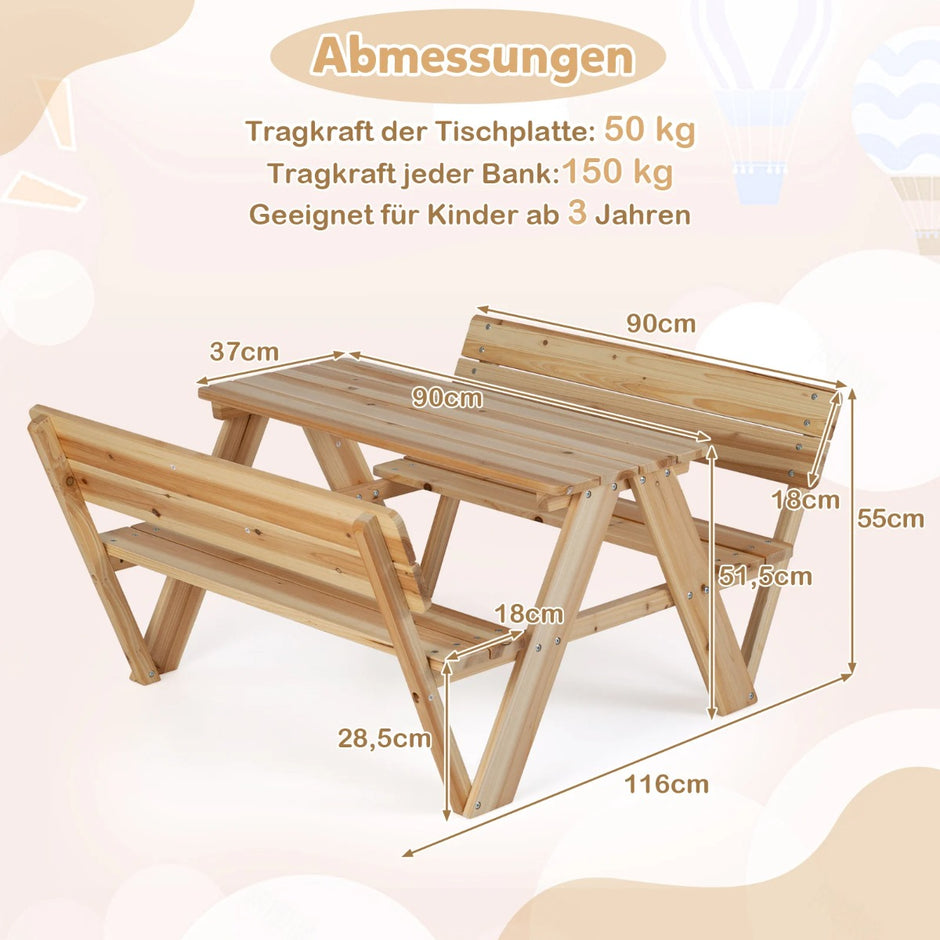 Barnpicknickbord – Utomhusbarnmöbler med och bänkar i – 2 – Natur