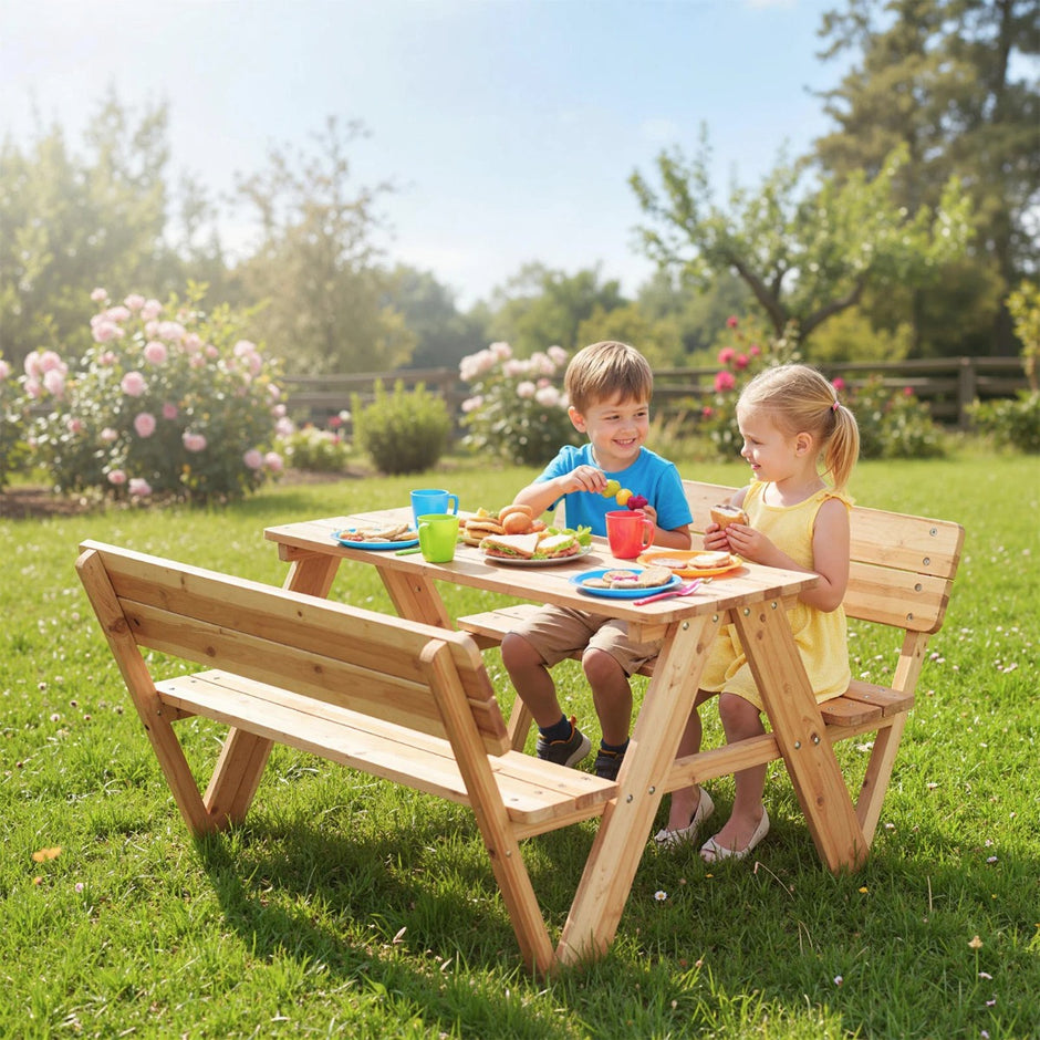 Barnpicknickbord – Utomhusbarnmöbler med och bänkar i – 2 – Natur