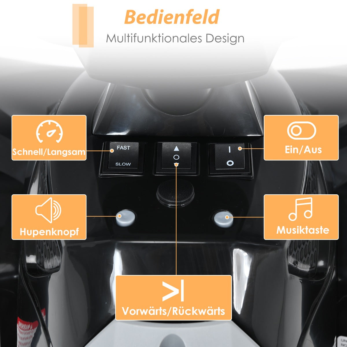 12V – Electric Kids Quad med musikhorn och LED strålkastare Black – Svart