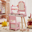 Sminkbord – och stol för barn med spegel färgsbelysning, justerbar ljusstyrka – 3 – Rosa