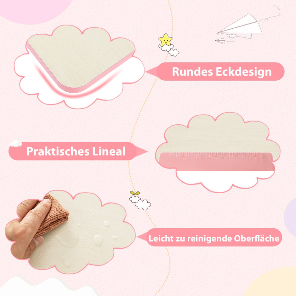Höjdjusterbart – barnskrivbord med tippbar bordsskiva och hyllor lådor studiebord – Rosa
