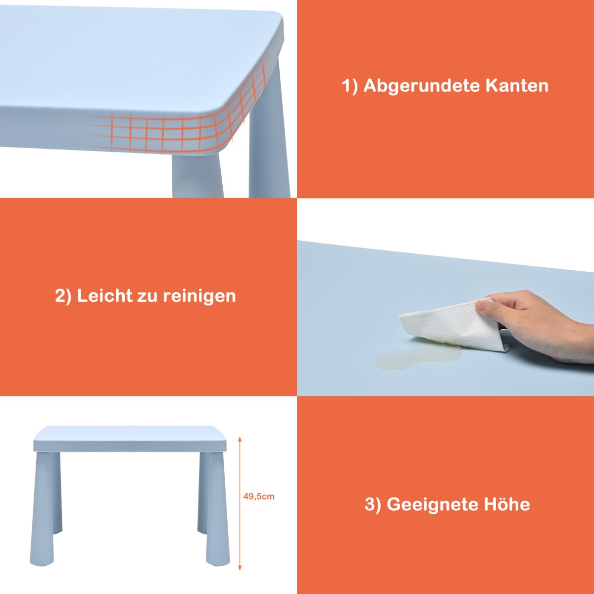 stycken – Barnsittgrupp Barnbord med stolar Barnmöbler av plast – 3 2 – Blå