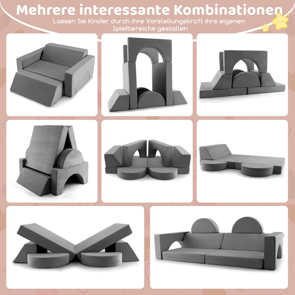 Modular – barnsoffa leksoffa Modulsoffa med avtagbart överdrag – 105,5 x 101 x 48 cm – Grå