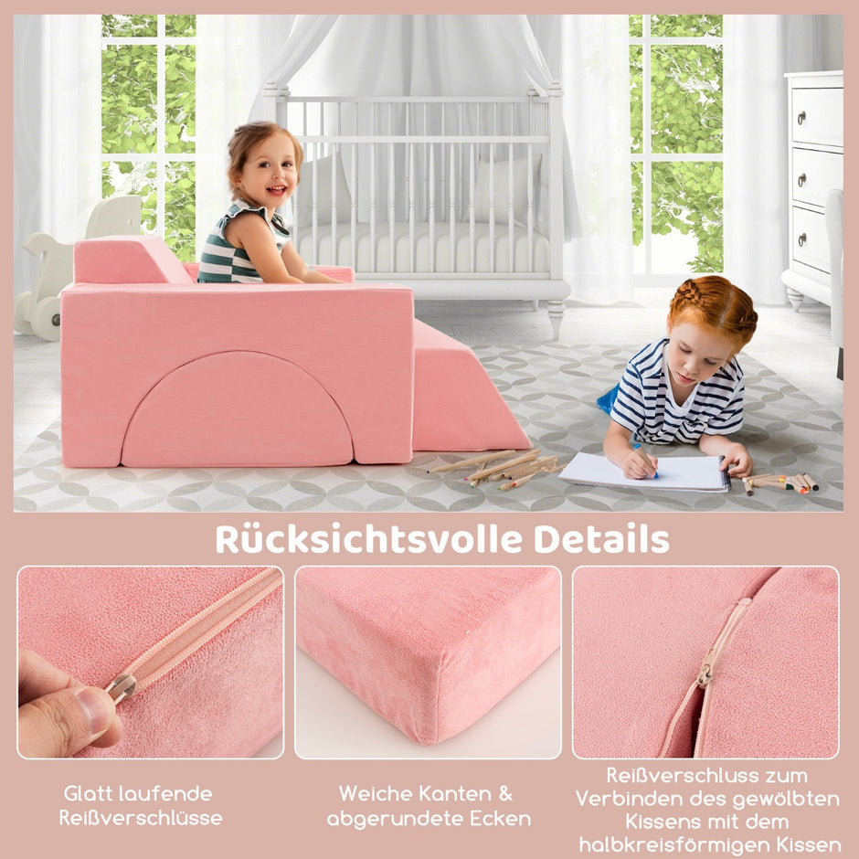 Moduluppbyggd – barnsoffa, leksoffa, modulsoffa med avtagbar klädsel – 105,5 x 101 x 48 cm – Rosa