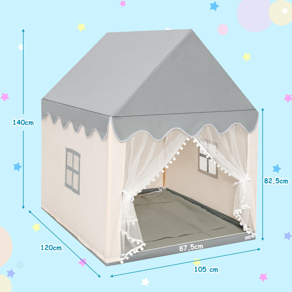 Barnlekstuga – Stall och Stor med bomullsmadrass Grå + – 120 x 105 x 140 cm – Beige