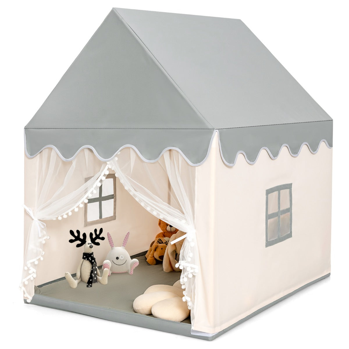 Barnlekstuga – Stall och Stor med bomullsmadrass Grå + – 120 x 105 x 140 cm – Beige