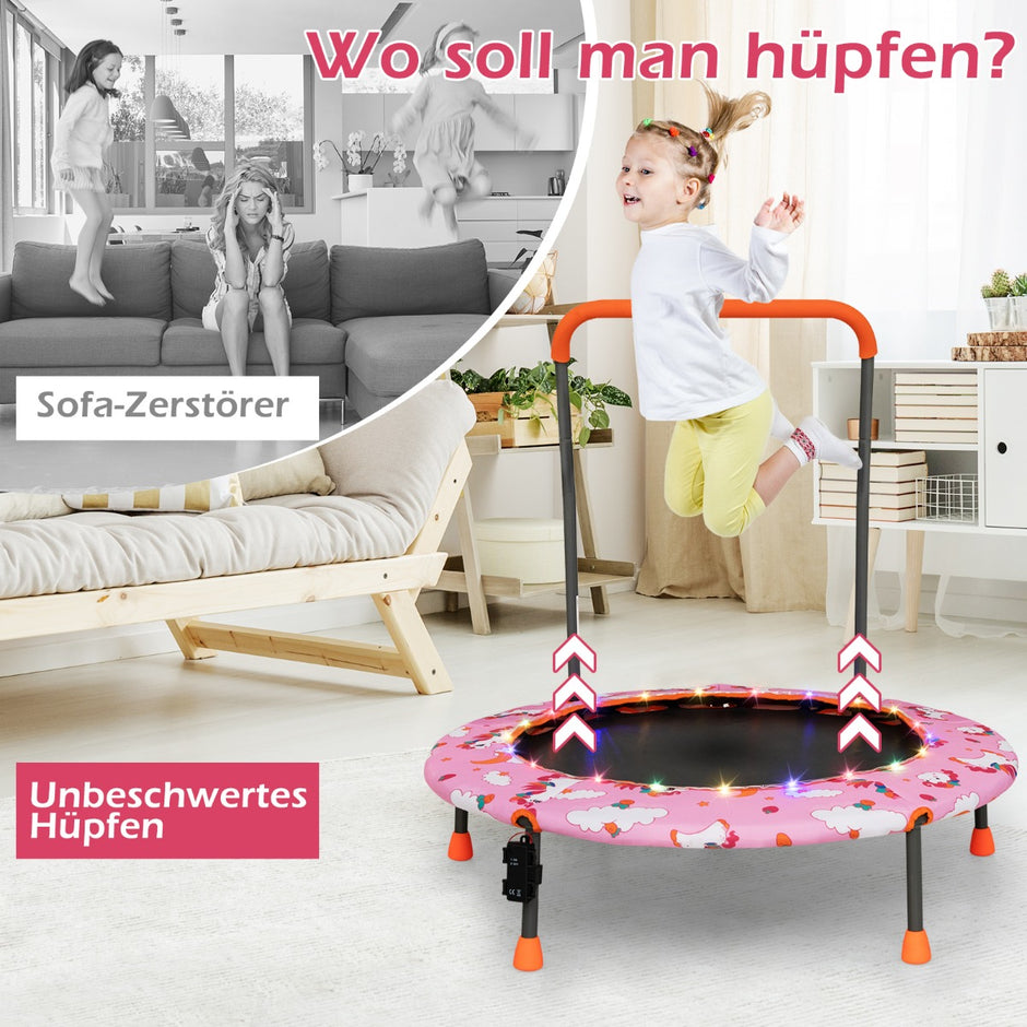 Barnstudsmatta – Ministudsmatta med LED belysning Avtagbart handtag – Ø 92 cm – Rosa