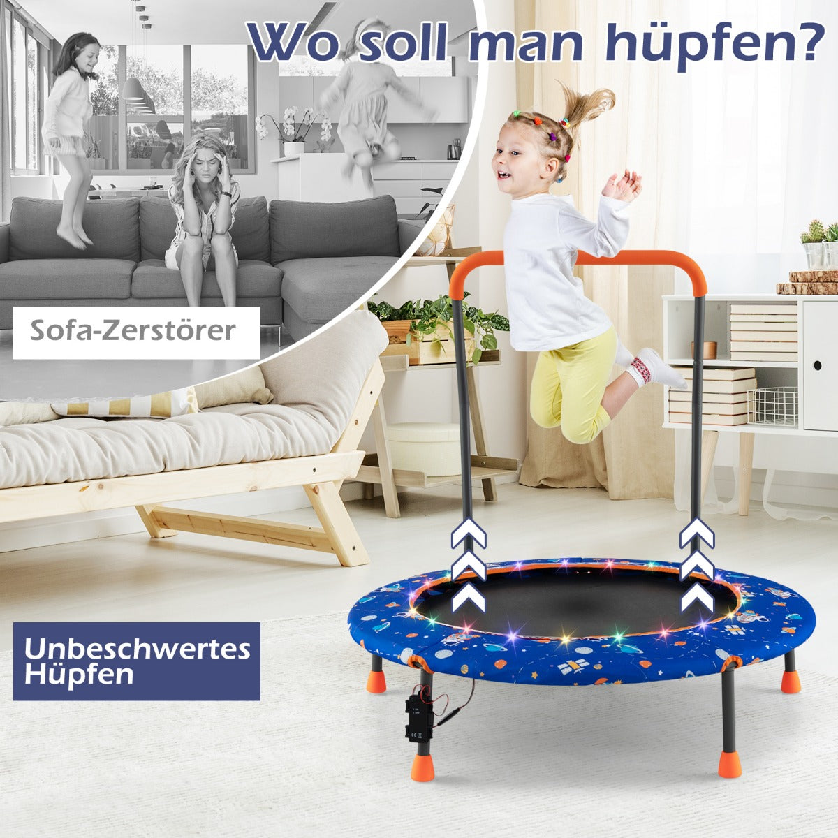 Barnstudsmatta – ministudsmatta med LED belysning ochamp; avtagbart handtag – Ø 92 cm – Blå