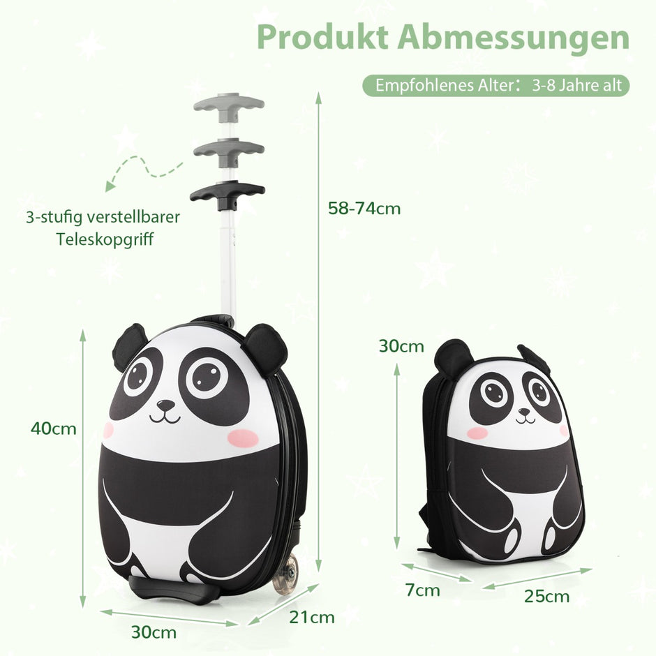 TLG barnresväska – och ryggsäck med hjul stegs teleskophandtag 12”+16” barnvagn Panda – 2 3 – Svart och vit